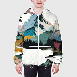 Куртка с капюшоном мужская Арт горы абстракция, цвет: 3D-белый — фото 2