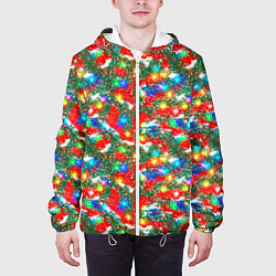 Куртка с капюшоном мужская Яркие гирлянды на еловых ветках, цвет: 3D-белый — фото 2