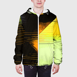 Куртка с капюшоном мужская Горизонтальные полосы на чёрно-жёлтом фоне, цвет: 3D-белый — фото 2