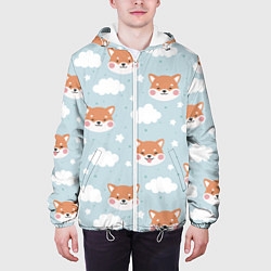 Куртка с капюшоном мужская Узор сибу ину и облака, цвет: 3D-белый — фото 2