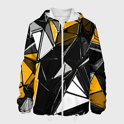 Куртка с капюшоном мужская Жёлто-белые рельефные треугольники на чёрном фоне, цвет: 3D-белый