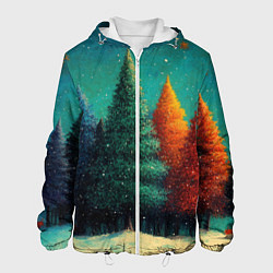Куртка с капюшоном мужская Разноцветные елочки, цвет: 3D-белый