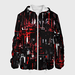 Куртка с капюшоном мужская Бело-красная тревожная абстракция на чёрном фоне, цвет: 3D-белый