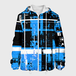 Куртка с капюшоном мужская Сине-белый гранж на чёрном фоне, цвет: 3D-белый