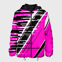 Куртка с капюшоном мужская Чёрно-белые глитч полосы на розовом фоне, цвет: 3D-черный