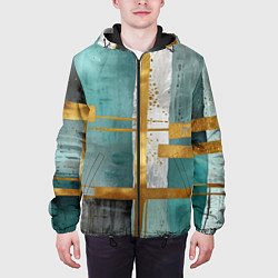 Куртка с капюшоном мужская Узоры акварелью бирюзового и золотого цвета, цвет: 3D-черный — фото 2