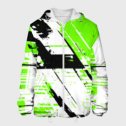 Куртка с капюшоном мужская Diagonal black and green stripes on a white backgr, цвет: 3D-белый