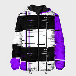 Куртка с капюшоном мужская Чёрные и фиолетовые полосы на белом фоне, цвет: 3D-черный