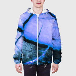 Куртка с капюшоном мужская Трещины на абстрактном синем фоне, цвет: 3D-белый — фото 2