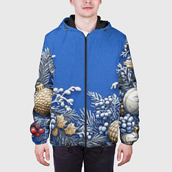 Куртка с капюшоном мужская Новогодние веточки, цвет: 3D-черный — фото 2