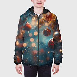 Куртка с капюшоном мужская Новый год боке стиль, цвет: 3D-черный — фото 2