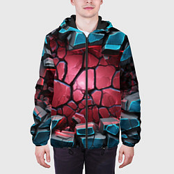 Куртка с капюшоном мужская Объемные слои разбитых плит, цвет: 3D-черный — фото 2