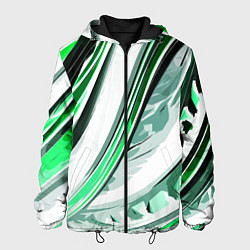 Мужская куртка Волнистая бело-зелёная абстракция