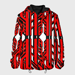 Куртка с капюшоном мужская Чёрно-красные техно полосы на белом фоне, цвет: 3D-черный