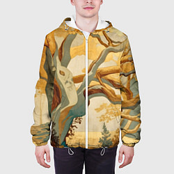 Куртка с капюшоном мужская Дерево в японском стиле, цвет: 3D-белый — фото 2