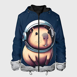 Куртка с капюшоном мужская Капибара космонавт в космосе, цвет: 3D-черный