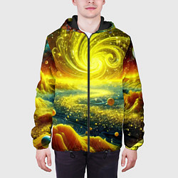 Куртка с капюшоном мужская Neon galaxy - ai art fantasy, цвет: 3D-черный — фото 2