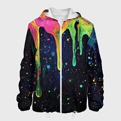Куртка с капюшоном мужская Разноцветные потеки краски, цвет: 3D-белый