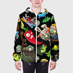 Куртка с капюшоном мужская Растения против зомби персонажи на черном, цвет: 3D-белый — фото 2