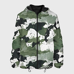 Куртка с капюшоном мужская Зеленый фактурный камуфляж, цвет: 3D-черный