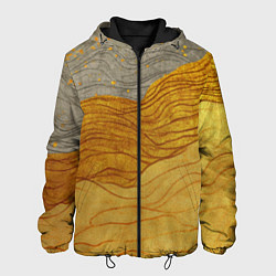 Куртка с капюшоном мужская Золотые волны на сером текстура, цвет: 3D-черный
