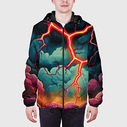 Куртка с капюшоном мужская Молнии в виде разлома, цвет: 3D-черный — фото 2