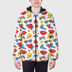 Куртка с капюшоном мужская Паттерн с яркими молодежными стикерами, цвет: 3D-черный — фото 2