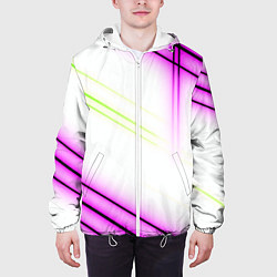 Куртка с капюшоном мужская Green white pink line, цвет: 3D-белый — фото 2