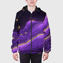 Куртка с капюшоном мужская Фиолетовая текстура с золотыми звездочками, цвет: 3D-черный — фото 2