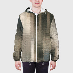 Куртка с капюшоном мужская Размытые серо-бежевые полосы, цвет: 3D-белый — фото 2