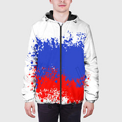 Куртка с капюшоном мужская Флаг России в виде хаотичных пятен, цвет: 3D-черный — фото 2