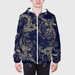 Куртка с капюшоном мужская Золотые драконы на синем, цвет: 3D-белый — фото 2