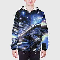 Куртка с капюшоном мужская Закрученные линии и звезды - космическая абстракци, цвет: 3D-белый — фото 2