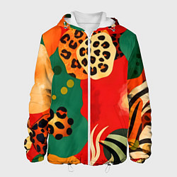 Куртка с капюшоном мужская Анималистичный африканский паттерн, цвет: 3D-белый