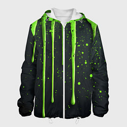 Мужская куртка Зеленая краска стекающая на черном фоне