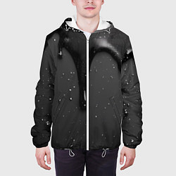 Куртка с капюшоном мужская Черная текстура - хром, цвет: 3D-белый — фото 2