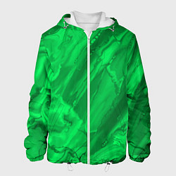 Куртка с капюшоном мужская Зелёный малахитовый абстракция камень, цвет: 3D-белый