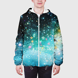Куртка с капюшоном мужская Бирюзовые блестки фон, цвет: 3D-белый — фото 2
