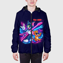 Куртка с капюшоном мужская Том и Джерри рок музыканты - неоновое свечение, цвет: 3D-черный — фото 2