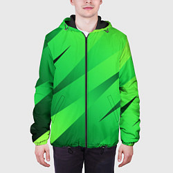 Куртка с капюшоном мужская Сочный зелёный абстрактные полосы, цвет: 3D-черный — фото 2