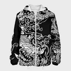 Мужская куртка Белый дракон на черном