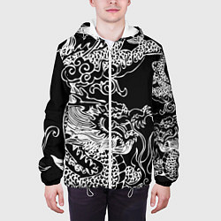 Куртка с капюшоном мужская Белый дракон на черном, цвет: 3D-белый — фото 2