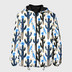 Куртка с капюшоном мужская Кактусы и попугаи, цвет: 3D-черный