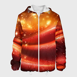Куртка с капюшоном мужская Красная волнистая текстура с блеском, цвет: 3D-белый