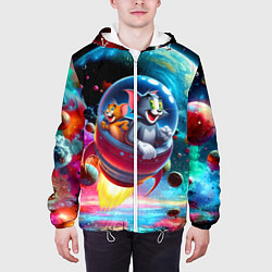 Куртка с капюшоном мужская Том и Джерри летят в ракете - нейроарт, цвет: 3D-белый — фото 2
