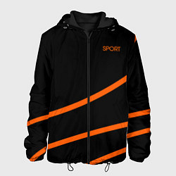 Куртка с капюшоном мужская Sport чёрный с оранжевыми полосами, цвет: 3D-черный