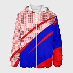 Куртка с капюшоном мужская Красно-синий текстурный с полосами, цвет: 3D-белый