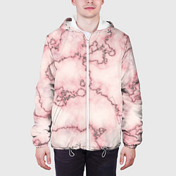Куртка с капюшоном мужская Розовая абстракция с мраморной текстурой и блеском, цвет: 3D-белый — фото 2