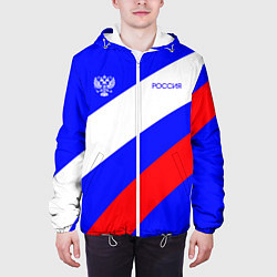 Куртка с капюшоном мужская Россия с гербом и цветами флага, цвет: 3D-белый — фото 2