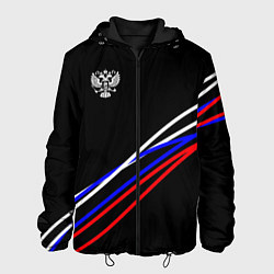Куртка с капюшоном мужская Герб и полосы цветов флага на чёрном, цвет: 3D-черный